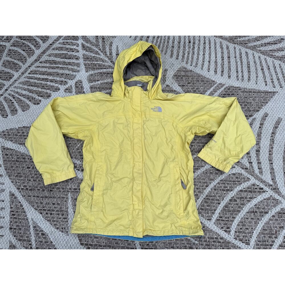 The North Face Girls Yellow HyVent Nylon Jacket Packable Hood Rain Coat XL 18 - Picture 1 of 6